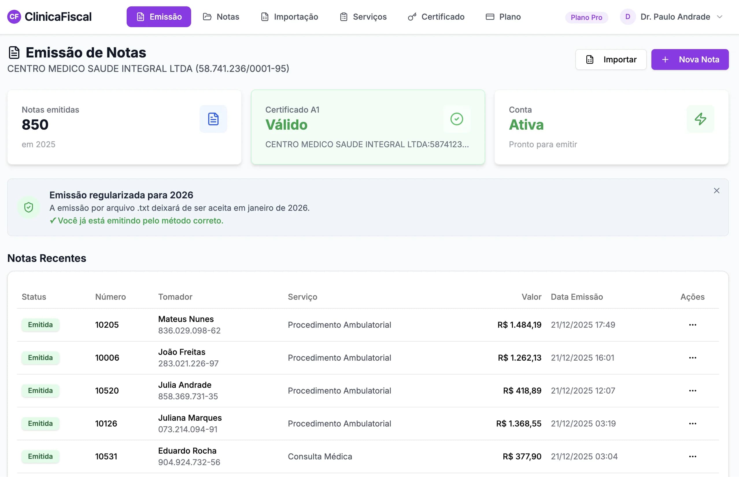 ClinicaFiscal Dashboard